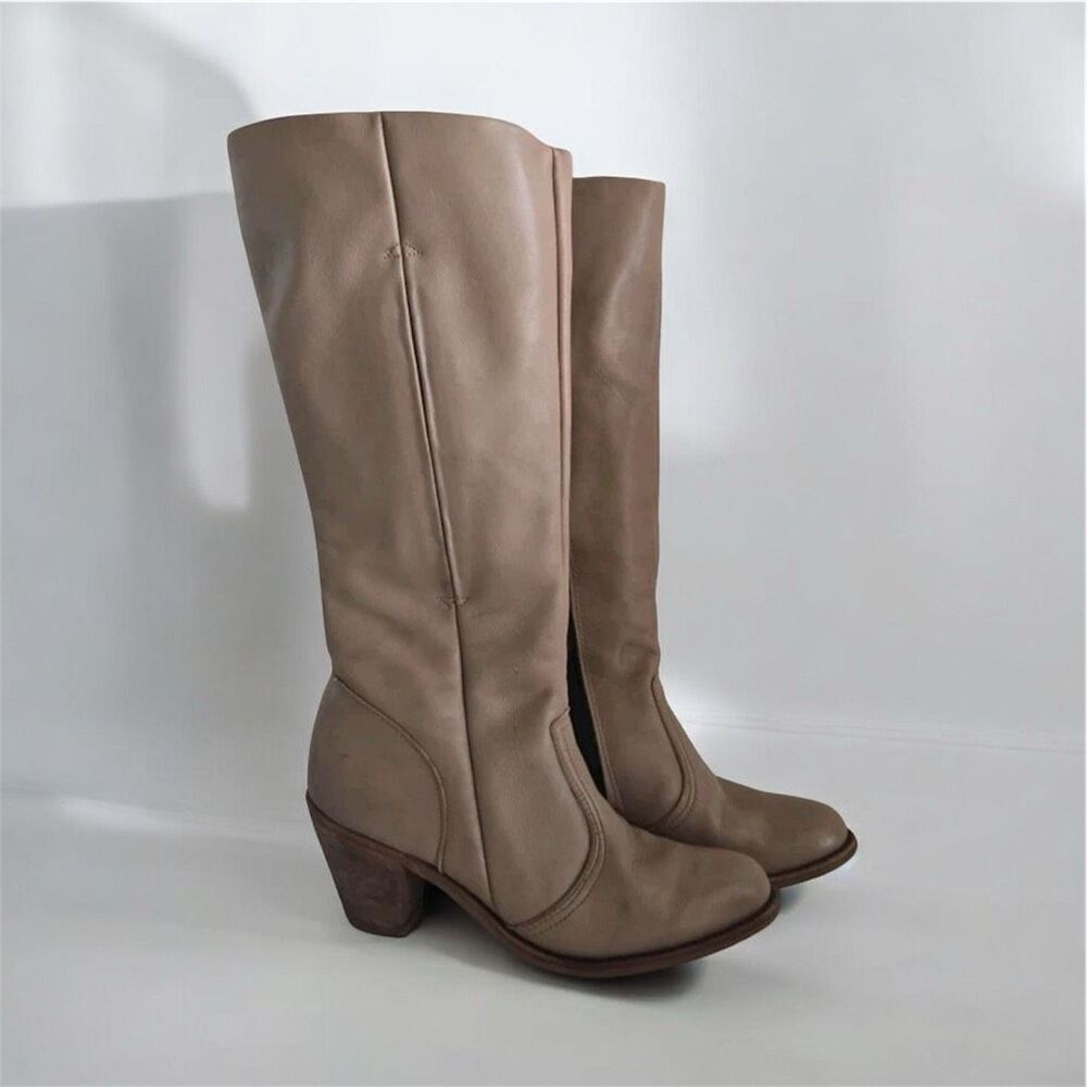 Vintage Dexter Campus Leather Knee High Boots 7.5 Cream Off White Beige